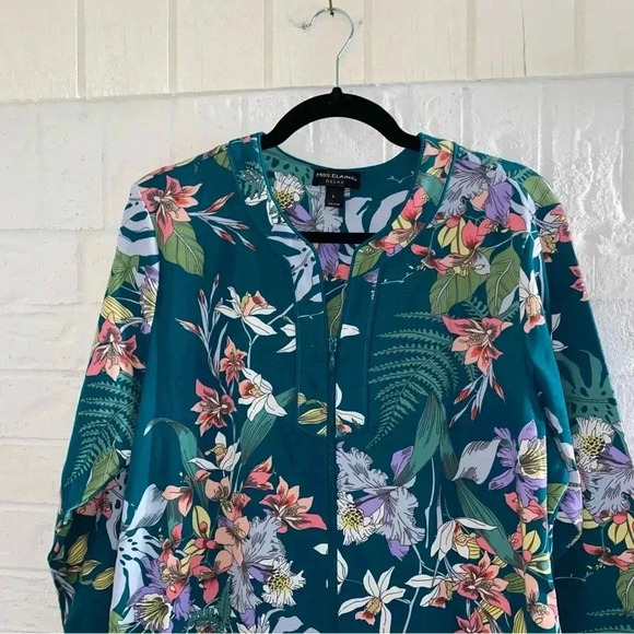 Miss Elaine Size Large Zip Up Dress - Floral Pattern with Pockets Green Colorful - Picture 3 of 13